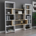Extendable bookcase Thorin white-natural 163.5x22x150cm - Слика 3