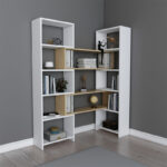 Extendable bookcase Thorin white-natural 163.5x22x150cm - Слика 4
