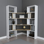 Extendable bookcase Thorin white-natural 163.5x22x150cm - Слика 5