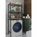 Laundry cabinet Zermin metal-melamine natural-black 70x25x150cm - Слика 2