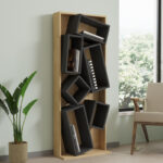 Bookcase Jamey natural-dark grey 60x24x153,6cm - Слика 2