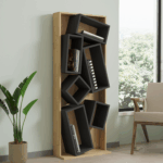 Bookcase Jamey natural-dark grey 60x24x153,6cm - Слика 3