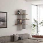 Akira melamine wall shelf in walnut-white shade 96x19.5x101cm - Image 2