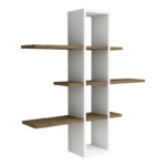 Akira melamine wall shelf in walnut-white shade 96x19.5x101cm
