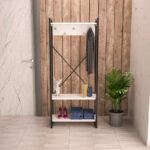 Entrance furniture with hanger Baker black metal and white melamine 90x34x180cm - Слика 3