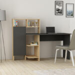 Calisma desk with shelf in oak-anthracite shade 135x60x111cm - Слика 2