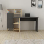 Calisma desk with shelf in oak-anthracite shade 135x60x111cm - Слика 3