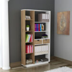 Bookcase with drawers Dakin in white-walnut shade 80x25x190cm - Слика 2