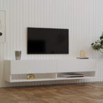 Έπιπλο τηλεόρασης επιτοίχιο Melosa σε λευκή απόχρωση 141x30x31εκ - Слика 2