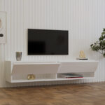Έπιπλο τηλεόρασης επιτοίχιο Melosa σε λευκή απόχρωση 141x30x31εκ - Слика 3