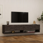 Melosa wall-mounted TV cabinet in dark walnut shade 141x30x31cm - Слика 2