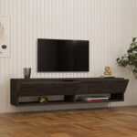 Melosa wall-mounted TV cabinet in dark walnut shade 141x30x31cm - Слика 3