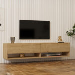 Melosa wall-mounted TV cabinet in oak shade 141x30x31cm - Image 2