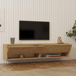 Melosa wall-mounted TV cabinet in oak shade 141x30x31cm - Image 3