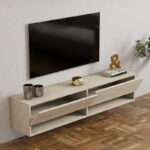 Melosa wall-mounted TV cabinet in traverten 141x30x31cm - Image 3