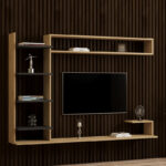 Dilan composite living room wall unit in oak-anthracite shade 180x29.60x121.80cm - Image 2