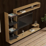 Dilan composite living room wall unit in oak-anthracite shade 180x29.60x121.80cm - Image 3