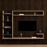 Dilan composite living room wall unit in oak-anthracite shade 180x29.60x121.80cm - Image 4