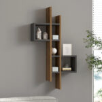 Garel wall shelf in walnut-anthracite shade 53.8x19.6x108cm