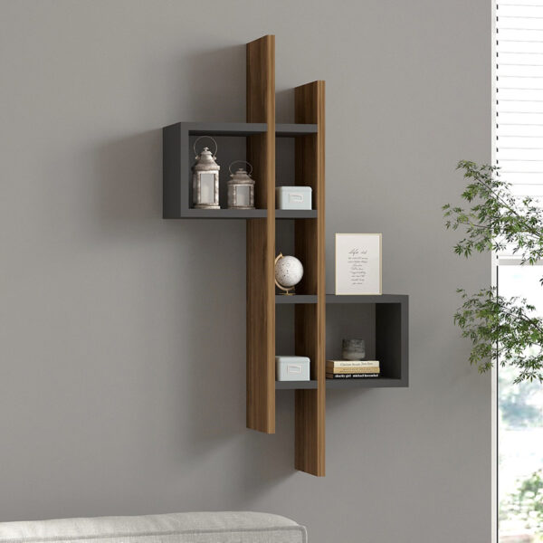 Garel wall shelf in walnut-anthracite shade 53.8x19.6x108cm