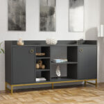 Delta sideboard in anthracite color with gold metal legs 160x40x85cm - Слика 2