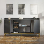 Delta sideboard in anthracite color with gold metal legs 160x40x85cm - Слика 3
