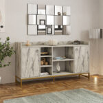 Delta sideboard in marble look with gold metal legs 160x40x85cm - Слика 2