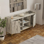 Delta sideboard in marble look with gold metal legs 160x40x85cm - Слика 3