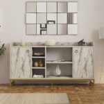 Delta sideboard in marble look with gold metal legs 160x40x85cm - Слика 4