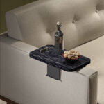 Linea I side table in black marble finish with black metal legs 20x35x10cm - Image 2