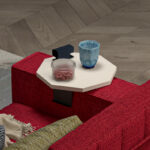 Side table Linea in cream color with black metal legs D34x10cm - Image 2