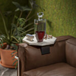 Side table Linea in grey marble look with black metal legs D34x10cm - Слика 2