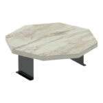 Side table Linea in grey marble look with black metal legs D34x10cm