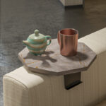 Side table Linea II in anthracite color with black metal legs D34x10cm - Image 2