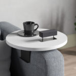 Linea side table in white with black metal legs D35.5x5cm - Слика 2