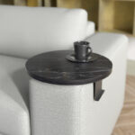 Linea side table in black marble finish with black metal legs D35.5x5cm - Слика 2
