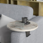 Linea side table in grey marble look with black metal legs D35.5x5cm - Слика 2