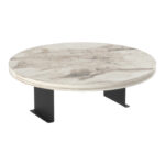 Linea side table in grey marble look with black metal legs D35.5x5cm