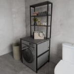 Kylie laundry cabinet, black metal, anthracite color, 60x60x180cm