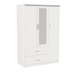 Гардеробер Олимпус со 3 вратички и фиоки + огледало во бела боја 120x57x183