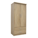 Гардеробер Олимпус со 2 вратички и фиоки во светло дабова боја 81x57x183