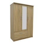 Wardrobe Olympus with 3 doors and drawers+mirror in light oak colour 120x57x183