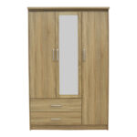Wardrobe Olympus with 3 doors and drawers+mirror in light oak colour 120x57x183 - Слика 3