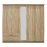Wardrobe Olympus with 5 doors and drawers+mirror in light oak colour 198x57x183 - Image 3