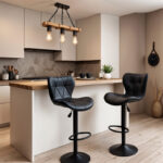 Bar stool Coozy adjustable height black matte metal with PU in black - Слика 2