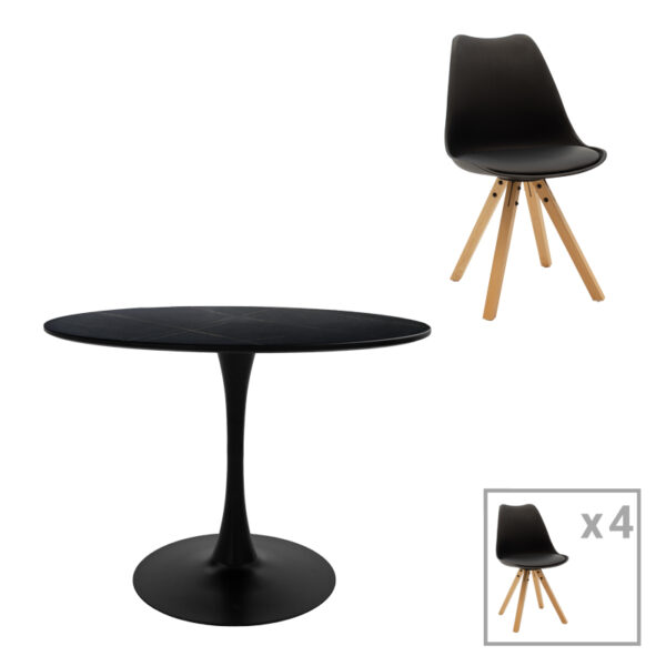 Dining table Balou I-Caron A set of 5 MDF and pp in black-natural shade Φ120x75cm