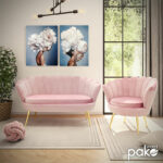 2 seat sofa Daimon velvet pink 134x70x77cm - Слика 2