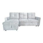 Reversible corner sofa-bed with storage space Felia velvet fabric in light gray color 225x148x81cm - Слика 2