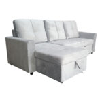 Reversible corner sofa-bed with storage space Felia velvet fabric in light gray color 225x148x81cm - Слика 3