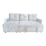 Reversible corner sofa-bed with storage space Felia velvet fabric in light gray color 225x148x81cm - Слика 4